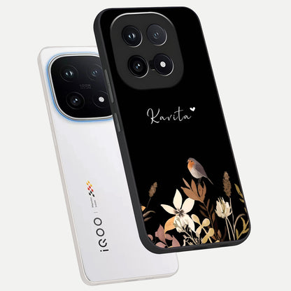  Quiet Garden Tune Custom Name phone case for iQOO 15 showing premium glass back cover with detailed artwork