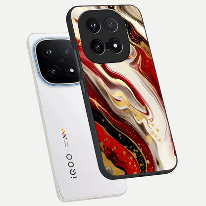  Red And White Marble phone case for iQOO 15 showing premium glass back cover with detailed artwork