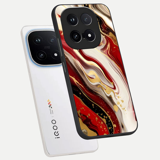  Red And White Marble phone case for iQOO 15 showing premium glass back cover with detailed artwork