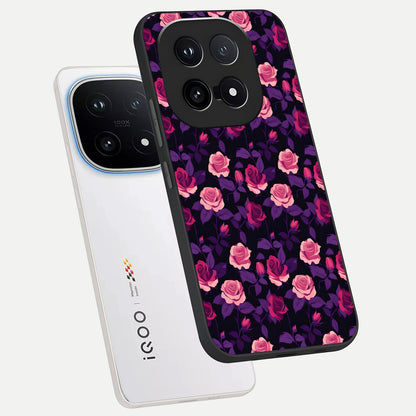  Rose Garden Twilight phone case for iQOO 15 showing premium glass back cover with detailed artwork