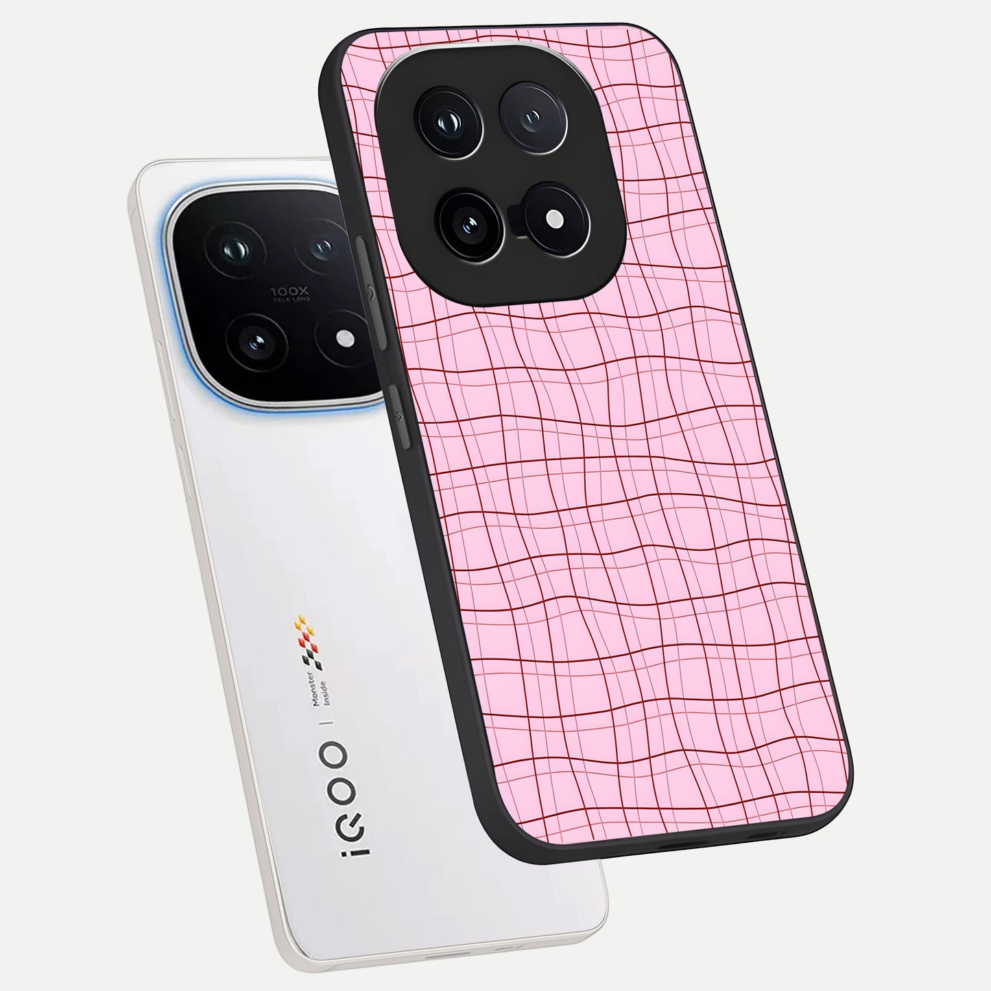  Soft Grid Bliss phone case for iQOO 15 showing premium glass back cover with detailed artwork