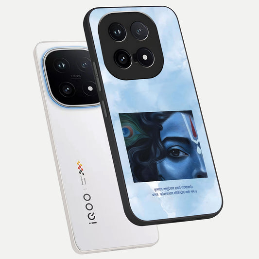  Spiritual Krishna phone case for iQOO 15 showing premium glass back cover with detailed artwork