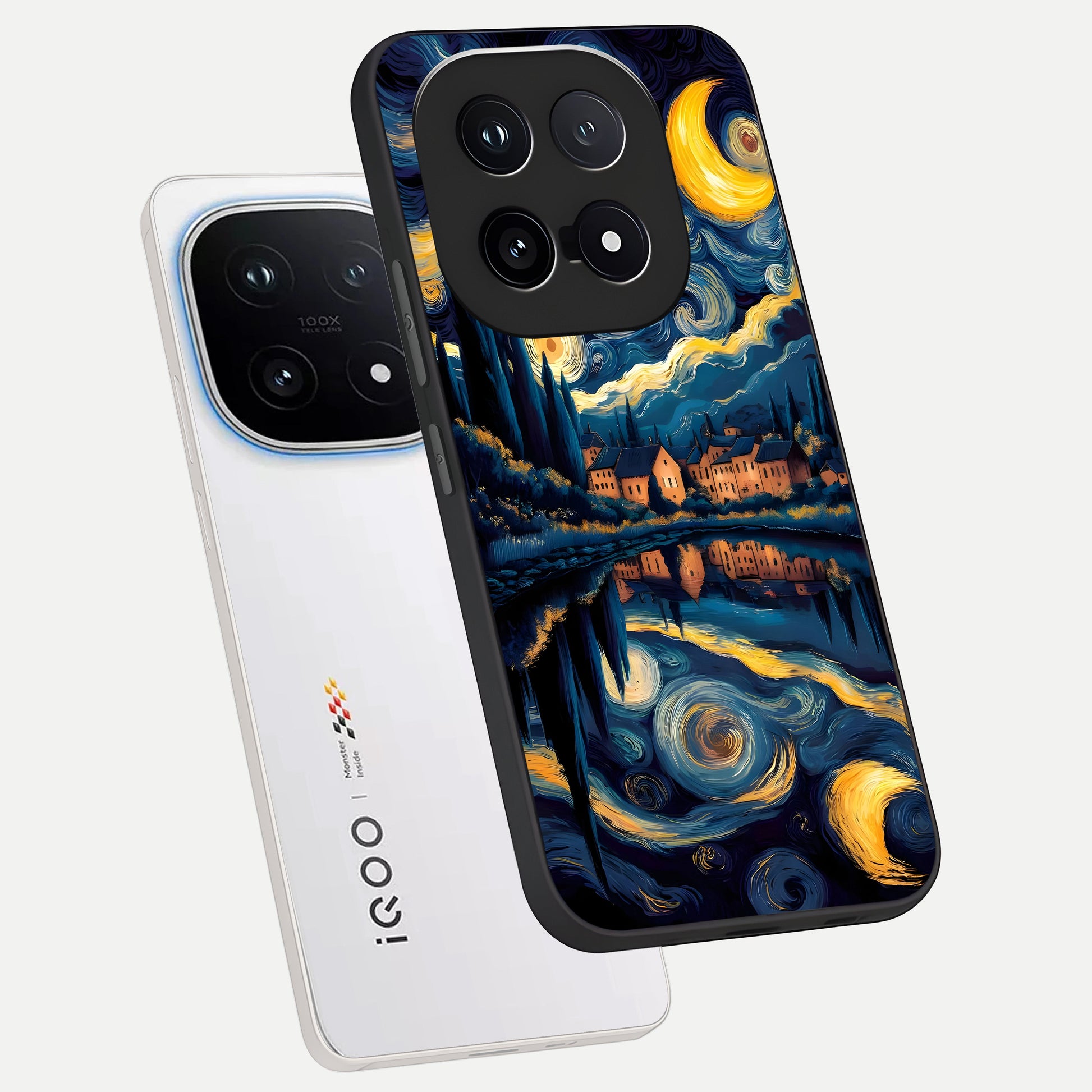  Starry Sky Serenity phone case for iQOO 15 showing premium glass back cover with detailed artwork