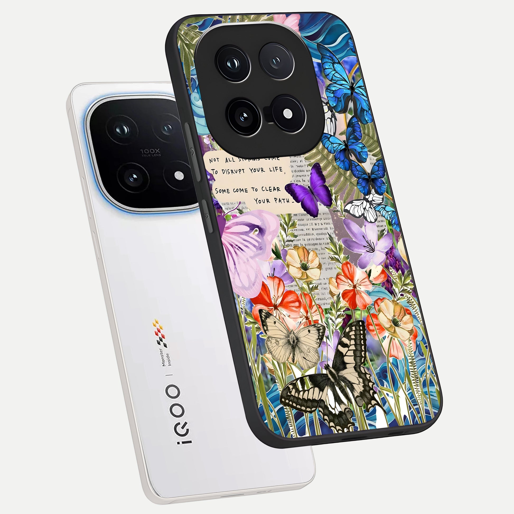  Storm Path Bloom phone case for iQOO 15 showing premium glass back cover with detailed artwork
