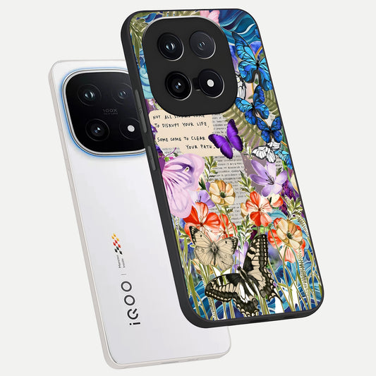  Storm Path Bloom phone case for iQOO 15 showing premium glass back cover with detailed artwork