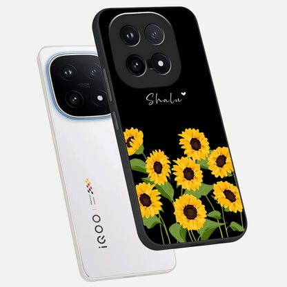  Sunflower Sky Bloom phone case for iQOO 15 showing premium glass back cover with detailed artwork