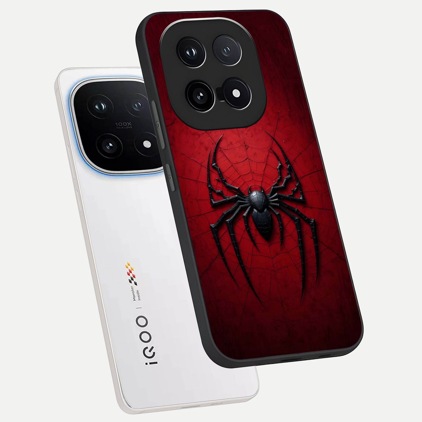  Superhero Web Emblem phone case for iQOO 15 showing premium glass back cover with detailed artwork