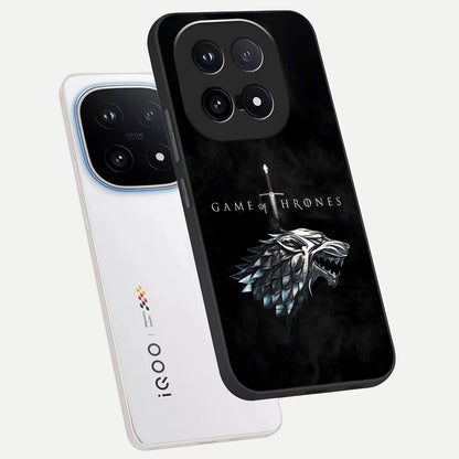  Throne Wolf Legacy phone case for iQOO 15 showing premium glass back cover with detailed artwork