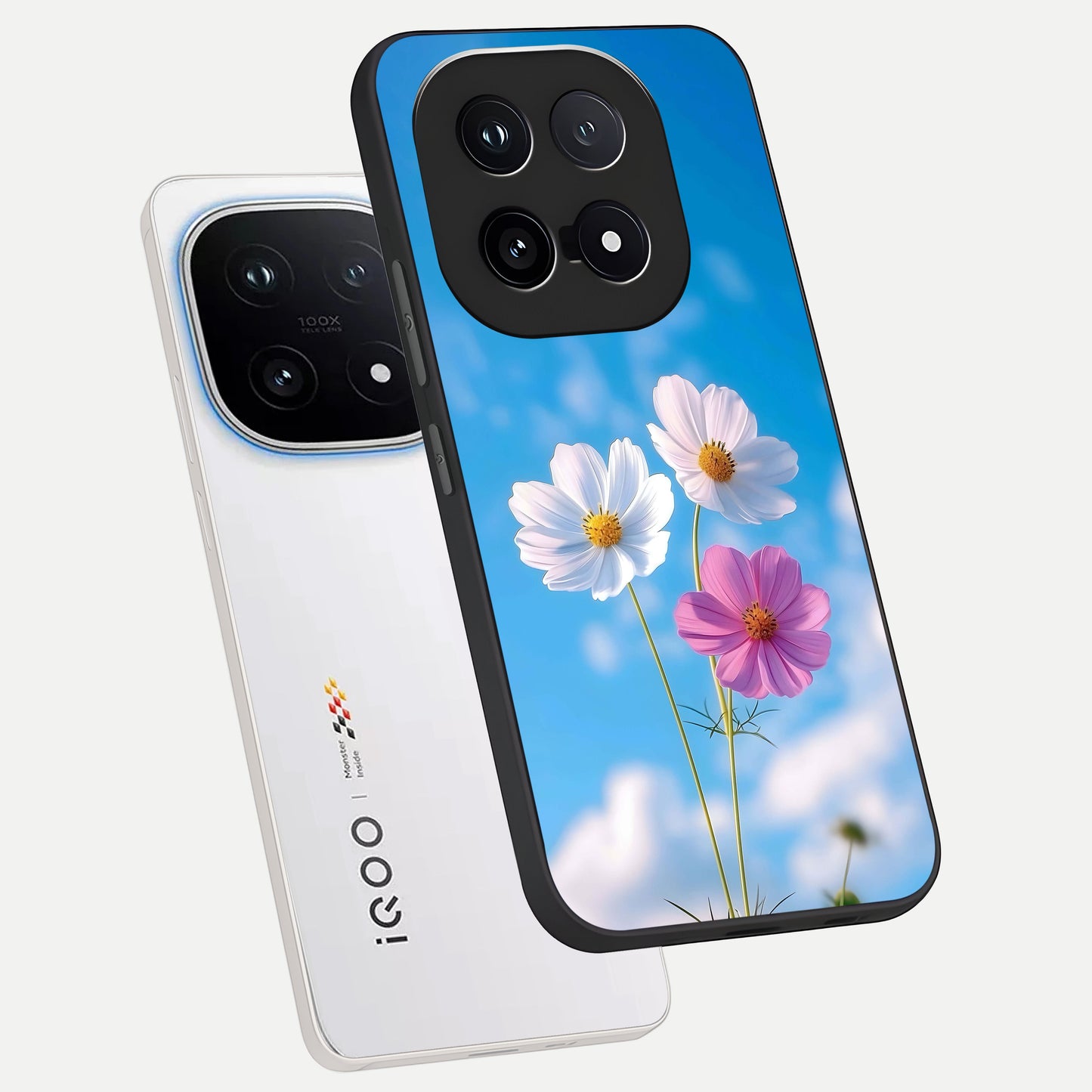 Tripple Flowers With Sky phone case for iQOO 15 showing premium glass back cover with detailed artwork