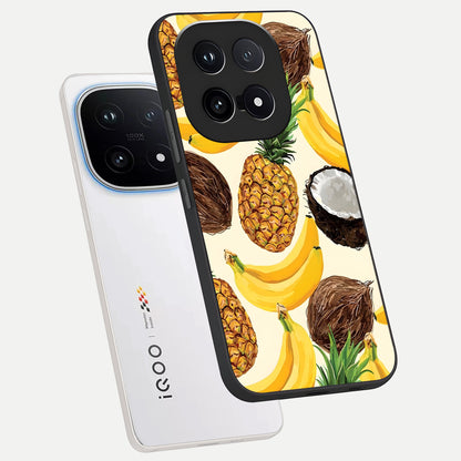  Tropical Fruit Mood phone case for iQOO 15 showing premium glass back cover with detailed artwork