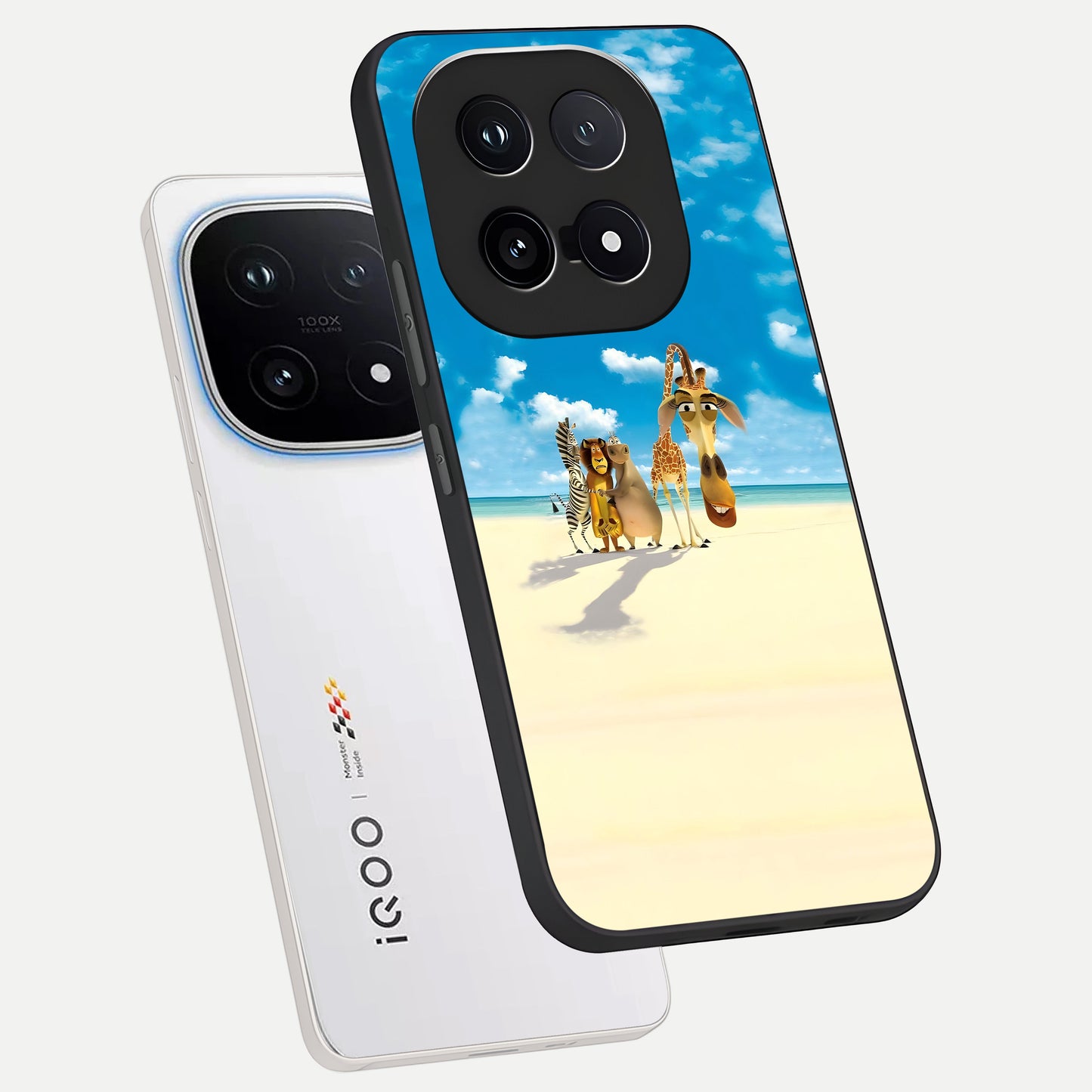  Tropical Fun Squad phone case for iQOO 15 showing premium glass back cover with detailed artwork