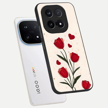  Tulip With Heart phone case for iQOO 15 showing premium glass back cover with detailed artwork