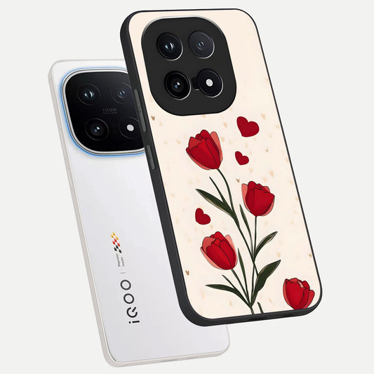  Tulip With Heart phone case for iQOO 15 showing premium glass back cover with detailed artwork