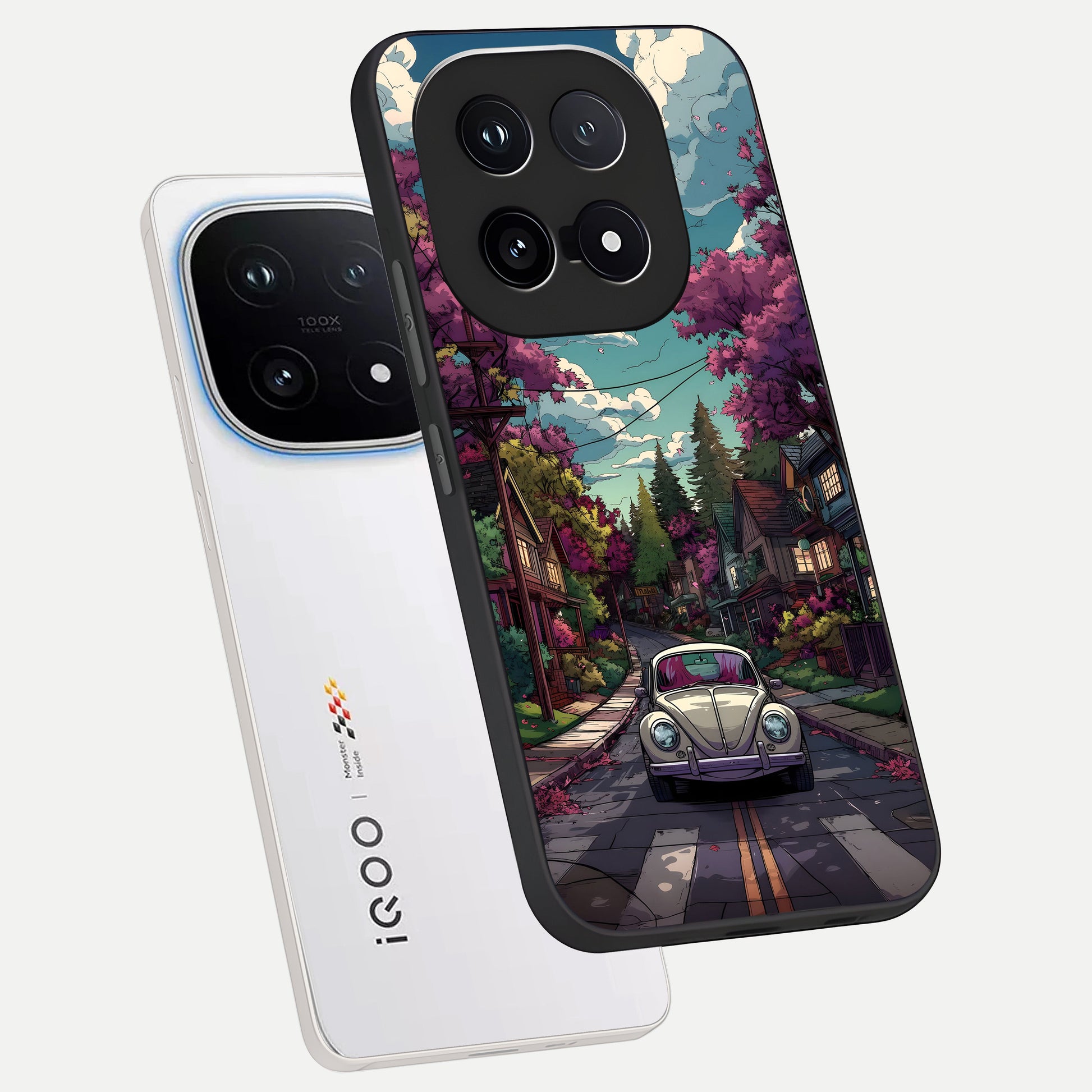  Vintage Street Drive phone case for iQOO 15 showing premium glass back cover with detailed artwork