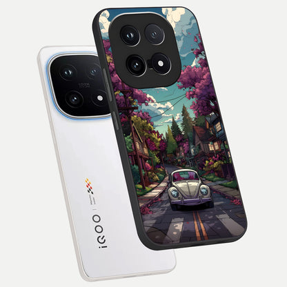  Vintage Street Drive phone case for iQOO 15 showing premium glass back cover with detailed artwork