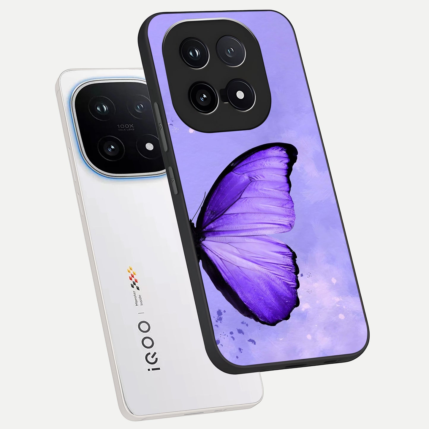  Violet Dream Wing phone case for iQOO 15 showing premium glass back cover with detailed artwork