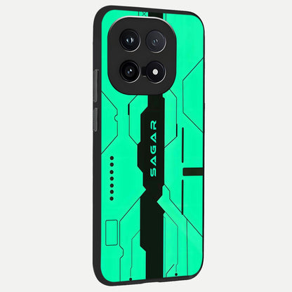  Aqua Tech CYBERPUNK Custom Name back cover for iQOO 15 slim fit glass case with vibrant aesthetic design