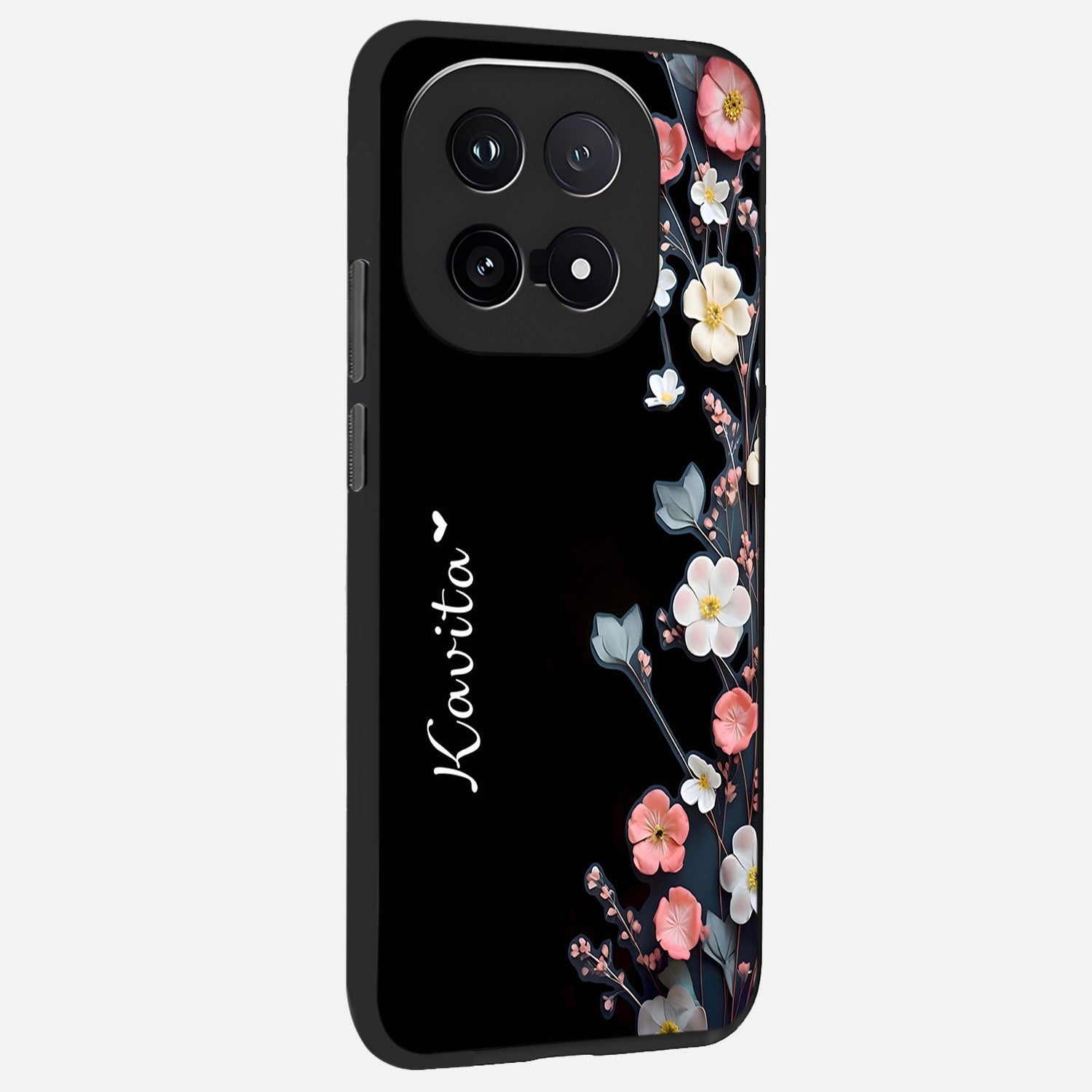  Black Elegance Floral Custom Name back cover for iQOO 15 slim fit glass case with vibrant aesthetic design