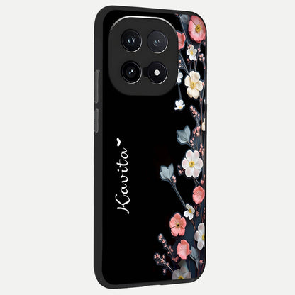  Black Elegance Floral Custom Name back cover for iQOO 15 slim fit glass case with vibrant aesthetic design