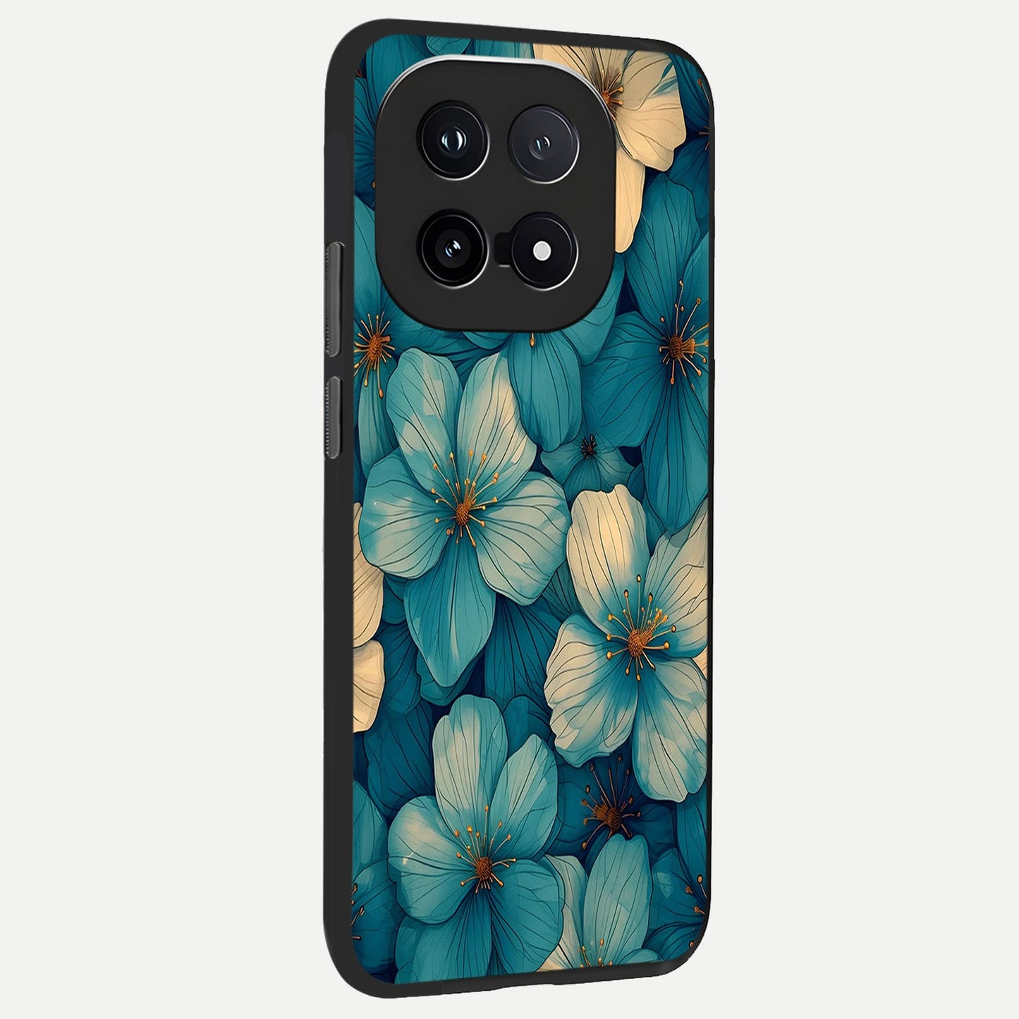  Blue Shade Floral back cover for iQOO 15 slim fit glass case with vibrant aesthetic design