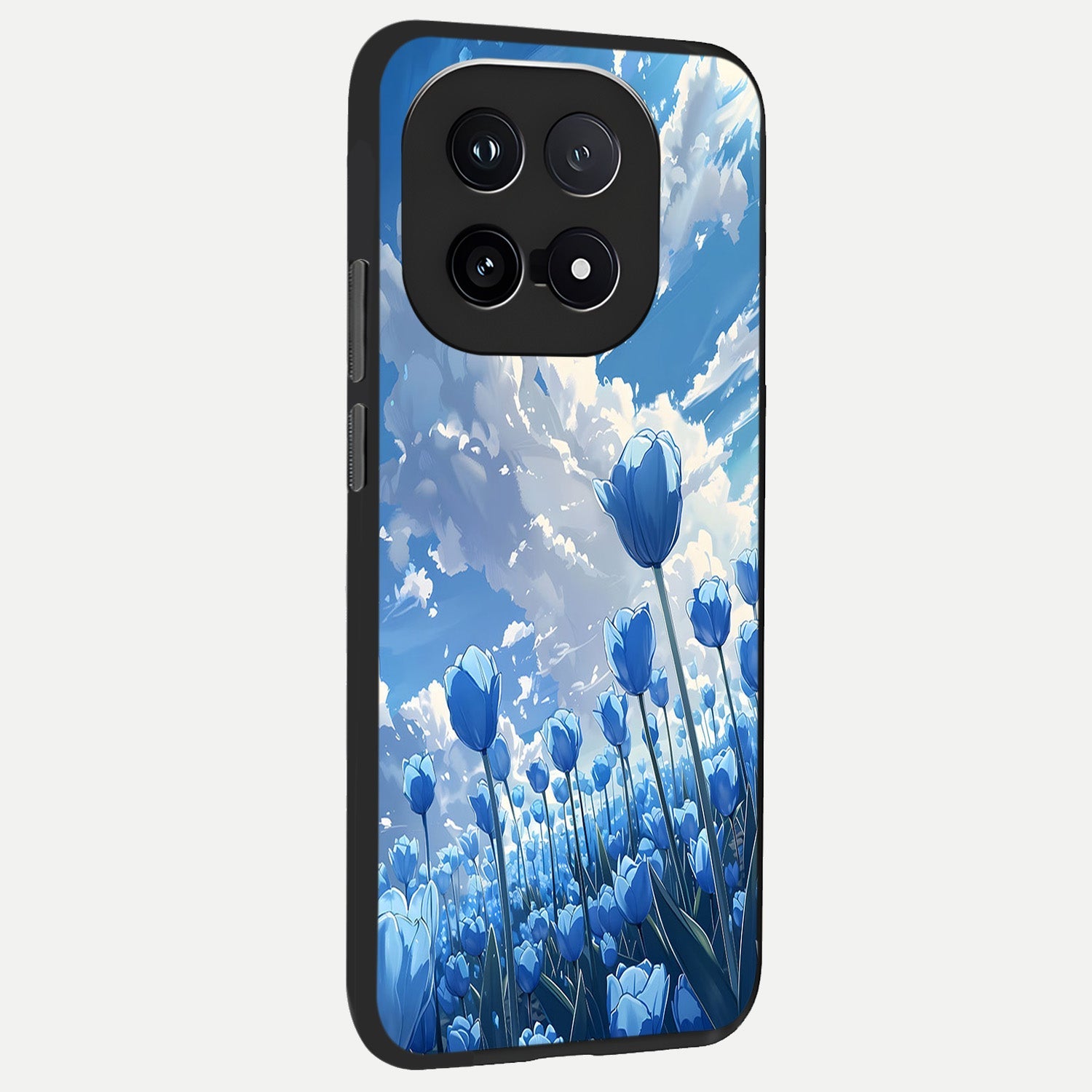  Blue Tulip Clouds back cover for iQOO 15 slim fit glass case with vibrant aesthetic design