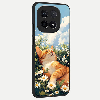  Cat And Flowers View back cover for iQOO 15 slim fit glass case with vibrant aesthetic design