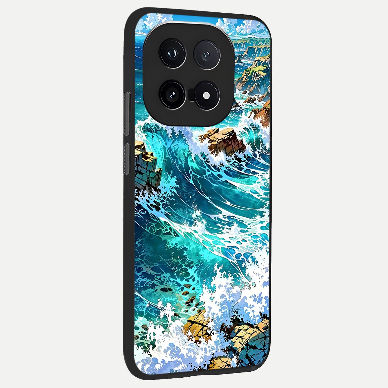  Coastal Blue Waves back cover for iQOO 15 slim fit glass case with vibrant aesthetic design