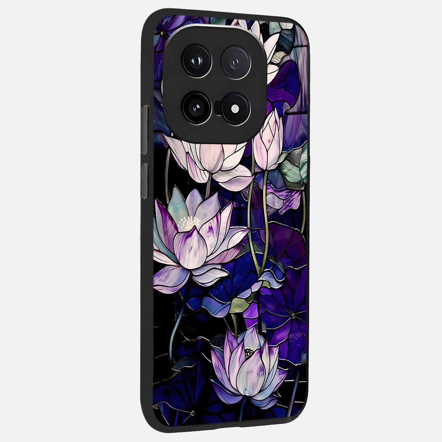  Purple Lotus Pattern back cover for iQOO 15 slim fit glass case with vibrant aesthetic design