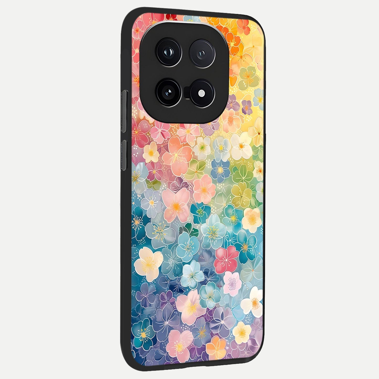  Rainbow Blossom Burst back cover for iQOO 15 slim fit glass case with vibrant aesthetic design