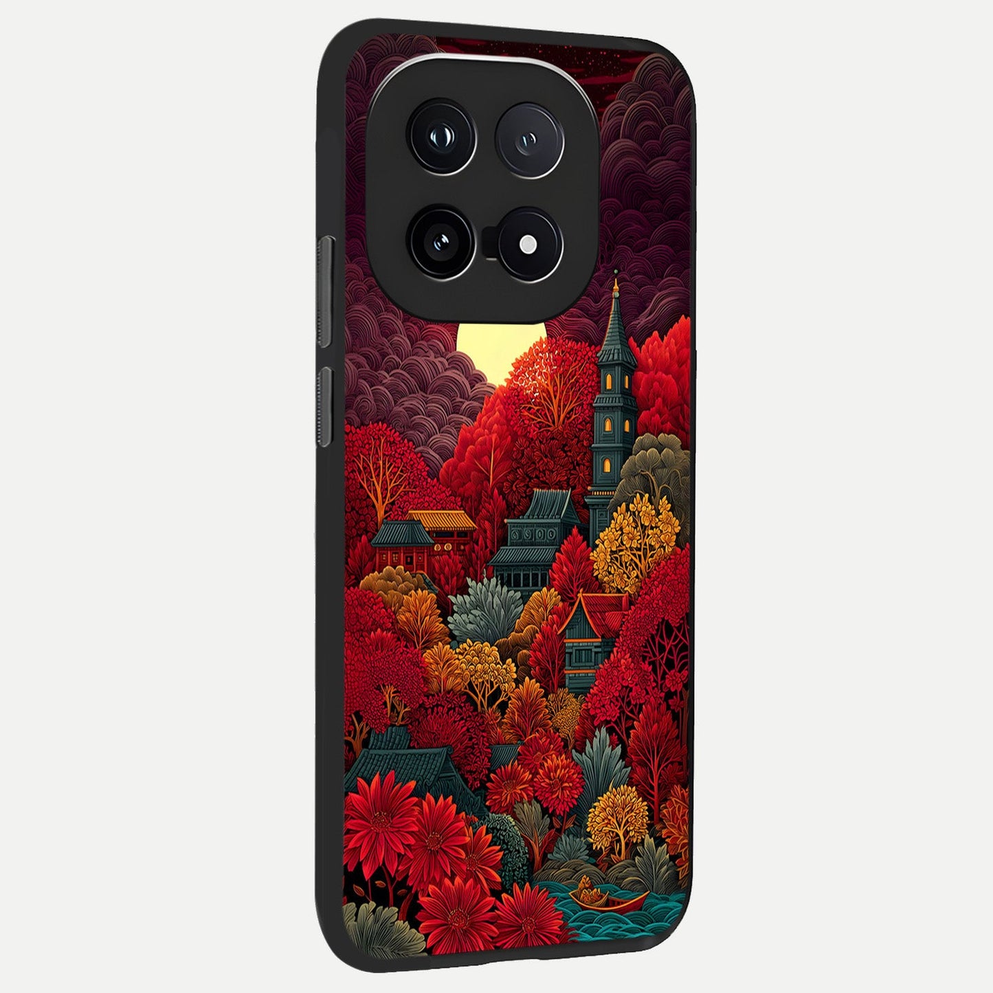  Scarlet Autumn Temple back cover for iQOO 15 slim fit glass case with vibrant aesthetic design