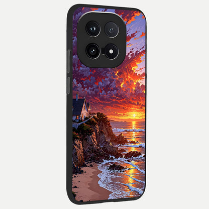  Sunset House By Sea back cover for iQOO 15 slim fit glass case with vibrant aesthetic design