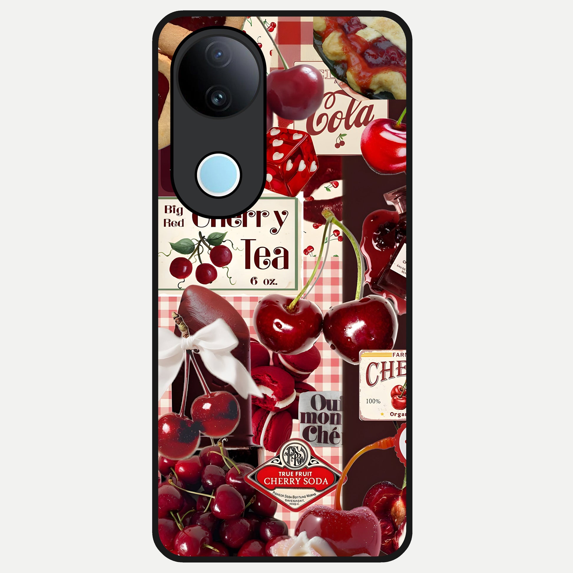  Aesthetic Cherry Tea Glass Case for iQOO Z10R back cover – full design glossy printed glass finish