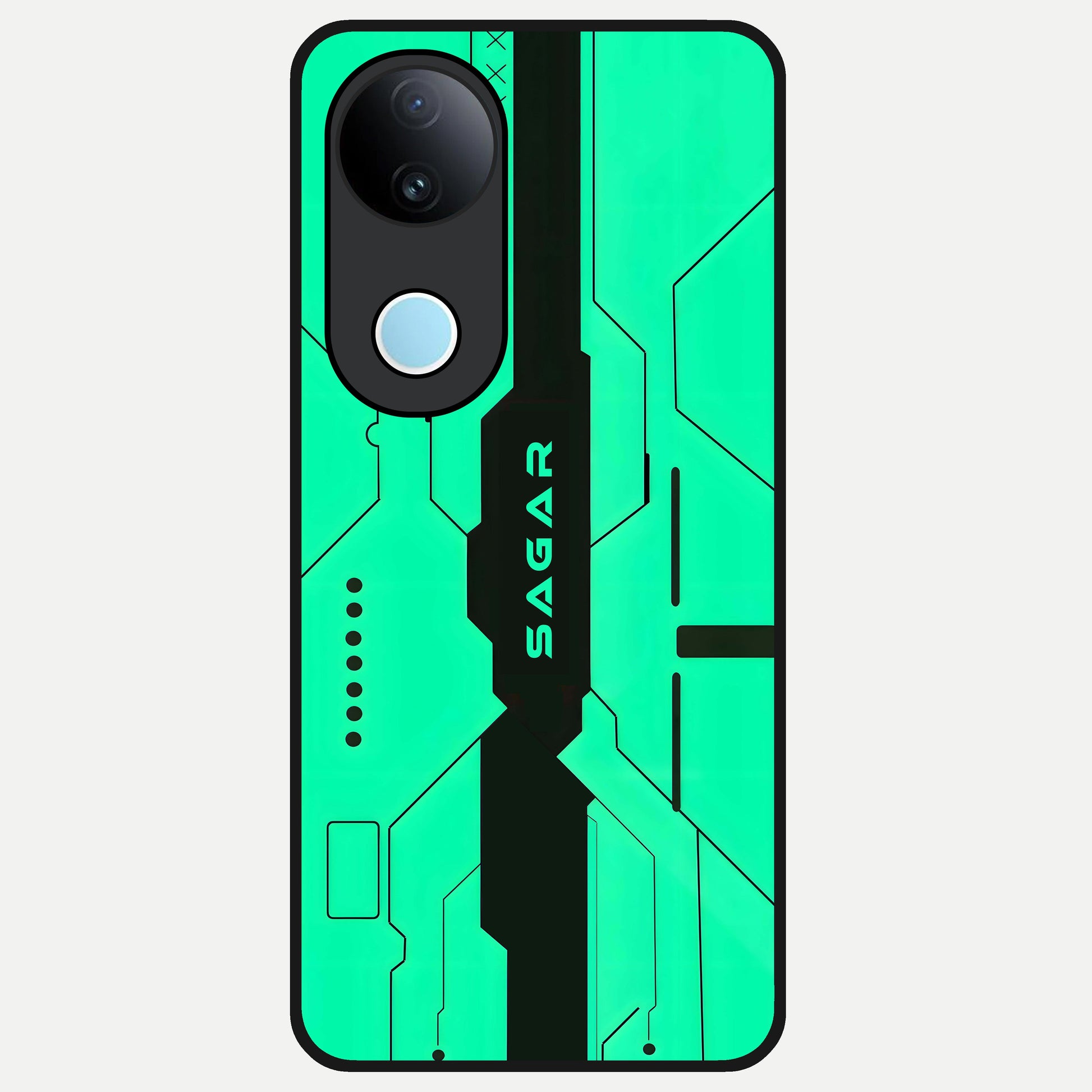  Aqua Tech CYBERPUNK Custom Name Glass Case for  iQOO Z10R back cover – full design glossy printed glass finish