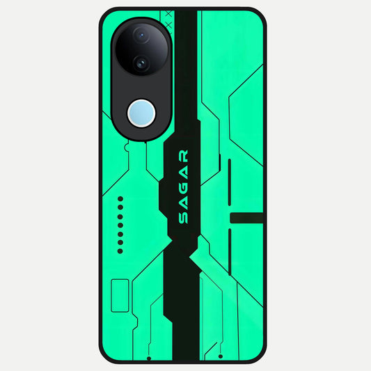  Aqua Tech CYBERPUNK Custom Name Glass Case for  iQOO Z10R back cover – full design glossy printed glass finish