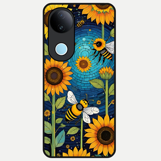  Bees And Sunflowers Glass Case for iQOO Z10R back cover – full design glossy printed glass finish