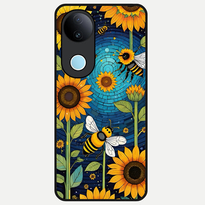  Bees And Sunflowers Glass Case for  iQOO Z10R back cover – full design glossy printed glass finish