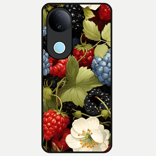  Berry Bloom Charm Glass Case for  iQOO Z10R back cover – full design glossy printed glass finish