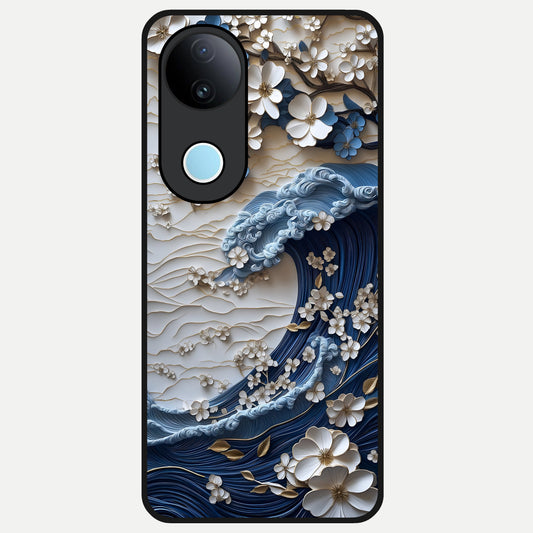  Blossom Wave Art Glass Case for iQOO Z10R back cover – full design glossy printed glass finish