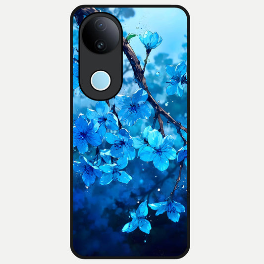  Blue Blossoms Branch Glass Case for  iQOO Z10R back cover – full design glossy printed glass finish