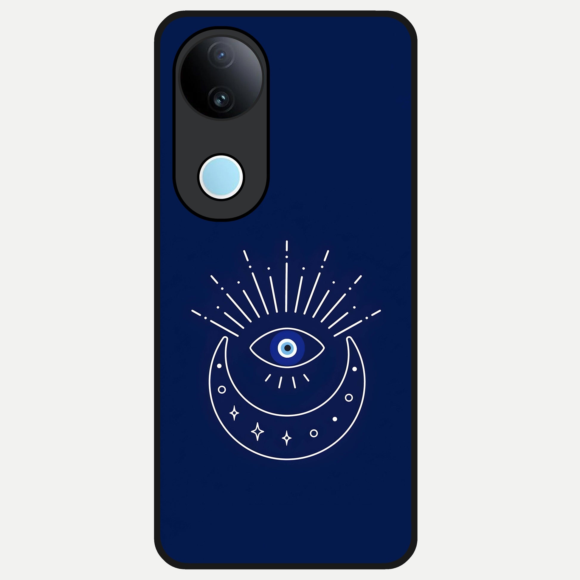  Blue Evil Eye Glass Case for  iQOO Z10R back cover – full design glossy printed glass finish