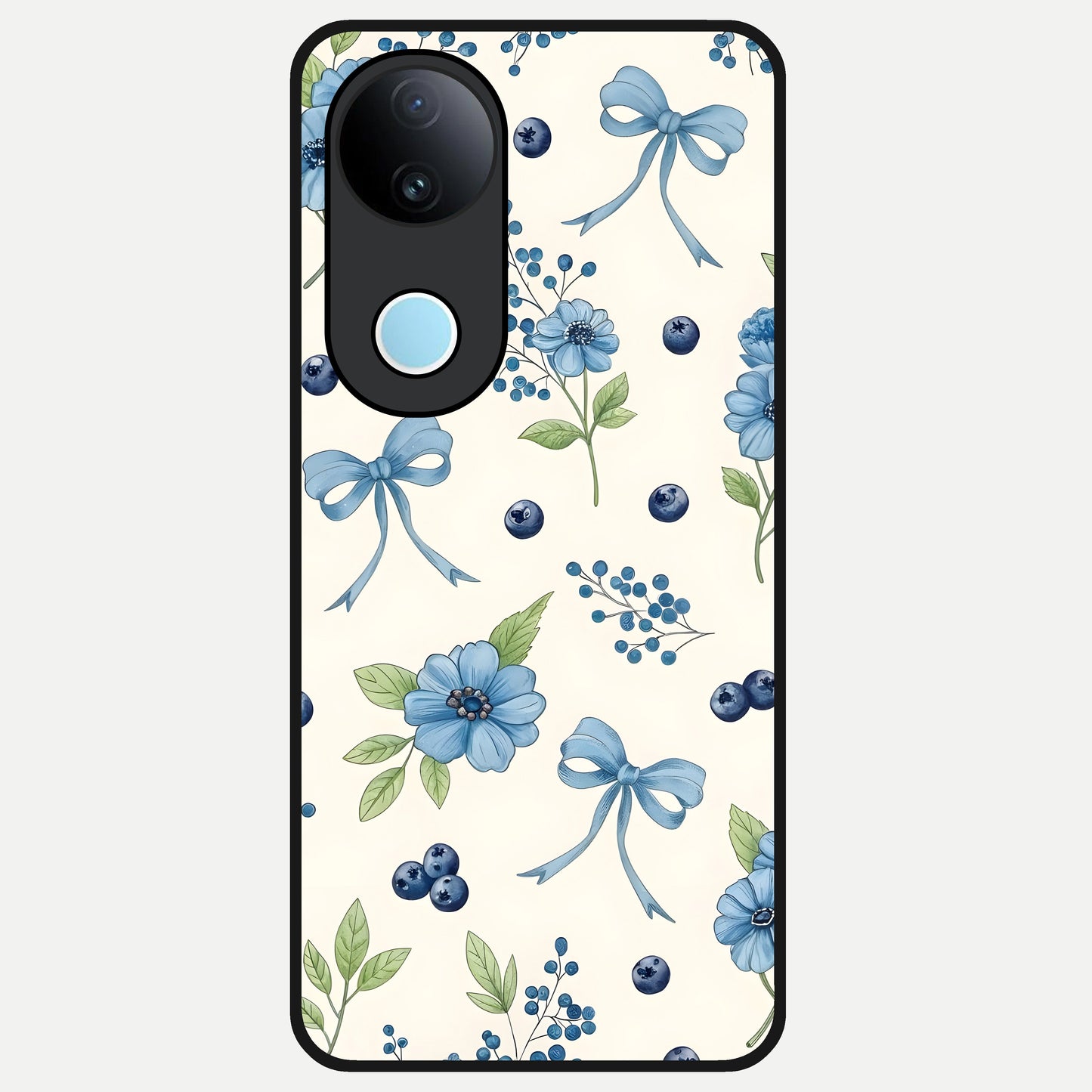  Blue Flower And Bow Glass Case for  iQOO Z10R back cover – full design glossy printed glass finish