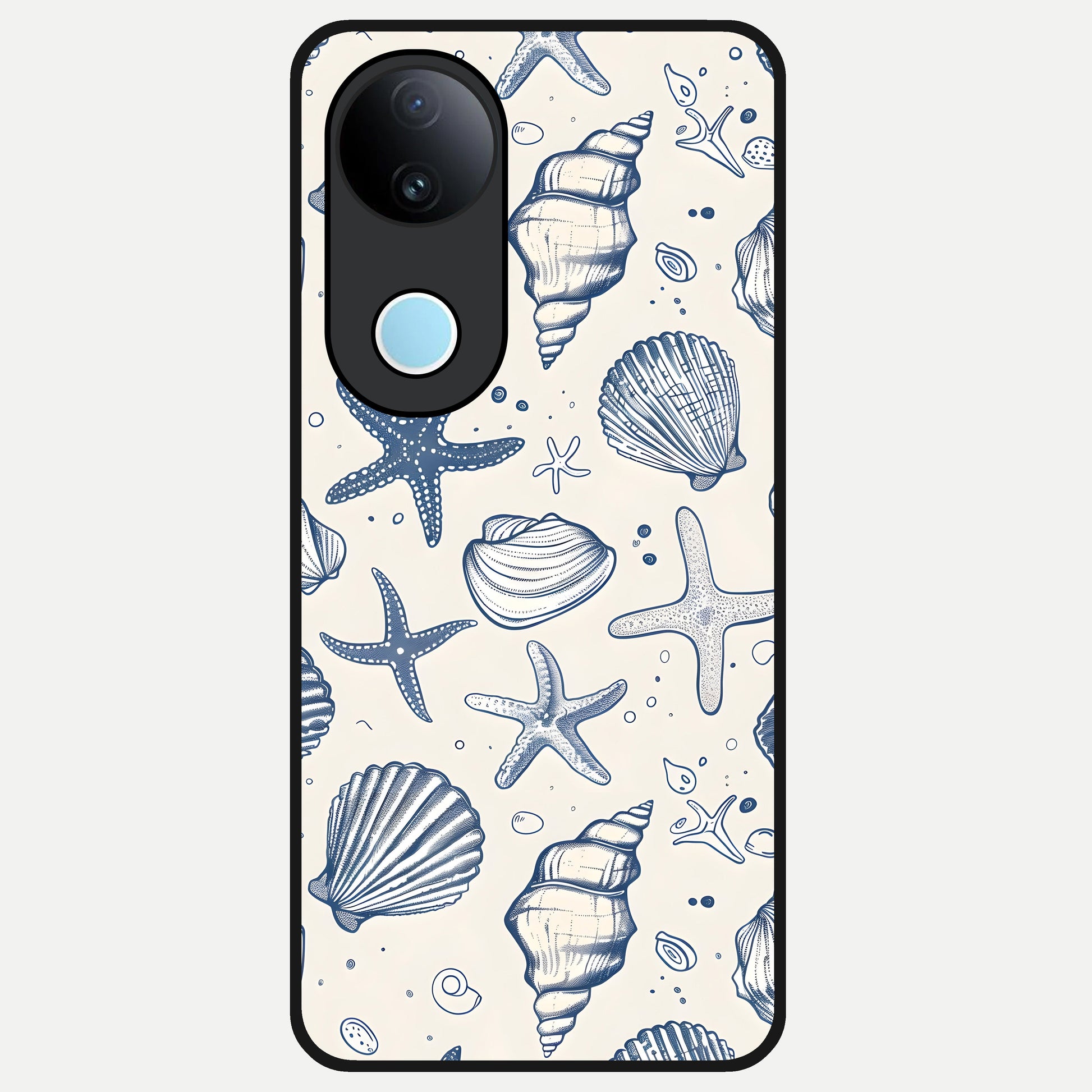  Blue Ocean Outline Glass Case for  iQOO Z10R back cover – full design glossy printed glass finish