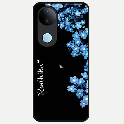  Blue Petal Dream Custom Name Glass Case for iQOO Z10R back cover – full design glossy printed glass finish