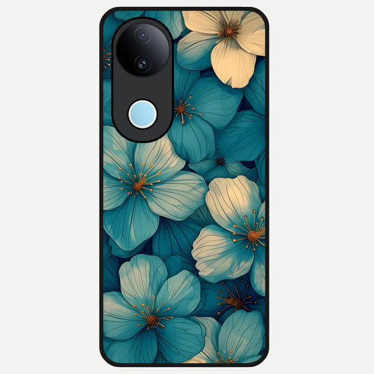  Blue Shade Floral Glass Case for iQOO Z10R back cover – full design glossy printed glass finish