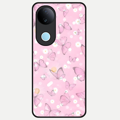  Blush Butterfly Garden Glass Case for iQOO Z10R back cover – full design glossy printed glass finish