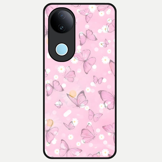 Blush Butterfly Garden Glass Case for iQOO Z10R back cover – full design glossy printed glass finish