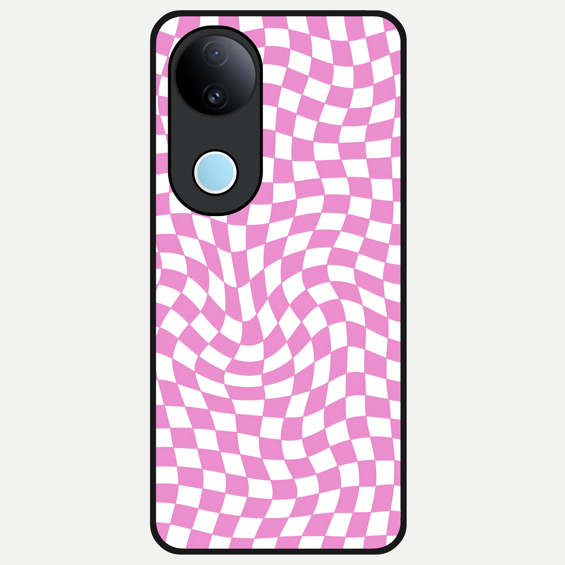  Bubblegum Check Wave Glass Case for iQOO Z10R back cover – full design glossy printed glass finish