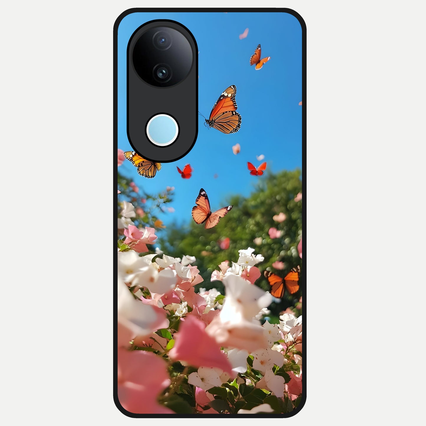  Butterflies In Bloom Sky Glass Case for  iQOO Z10R back cover – full design glossy printed glass finish