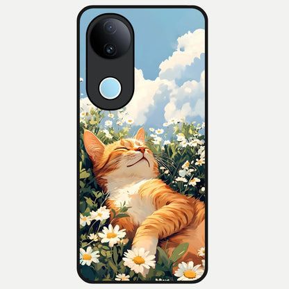  Cat And Flowers View Glass Case for  iQOO Z10R back cover – full design glossy printed glass finish