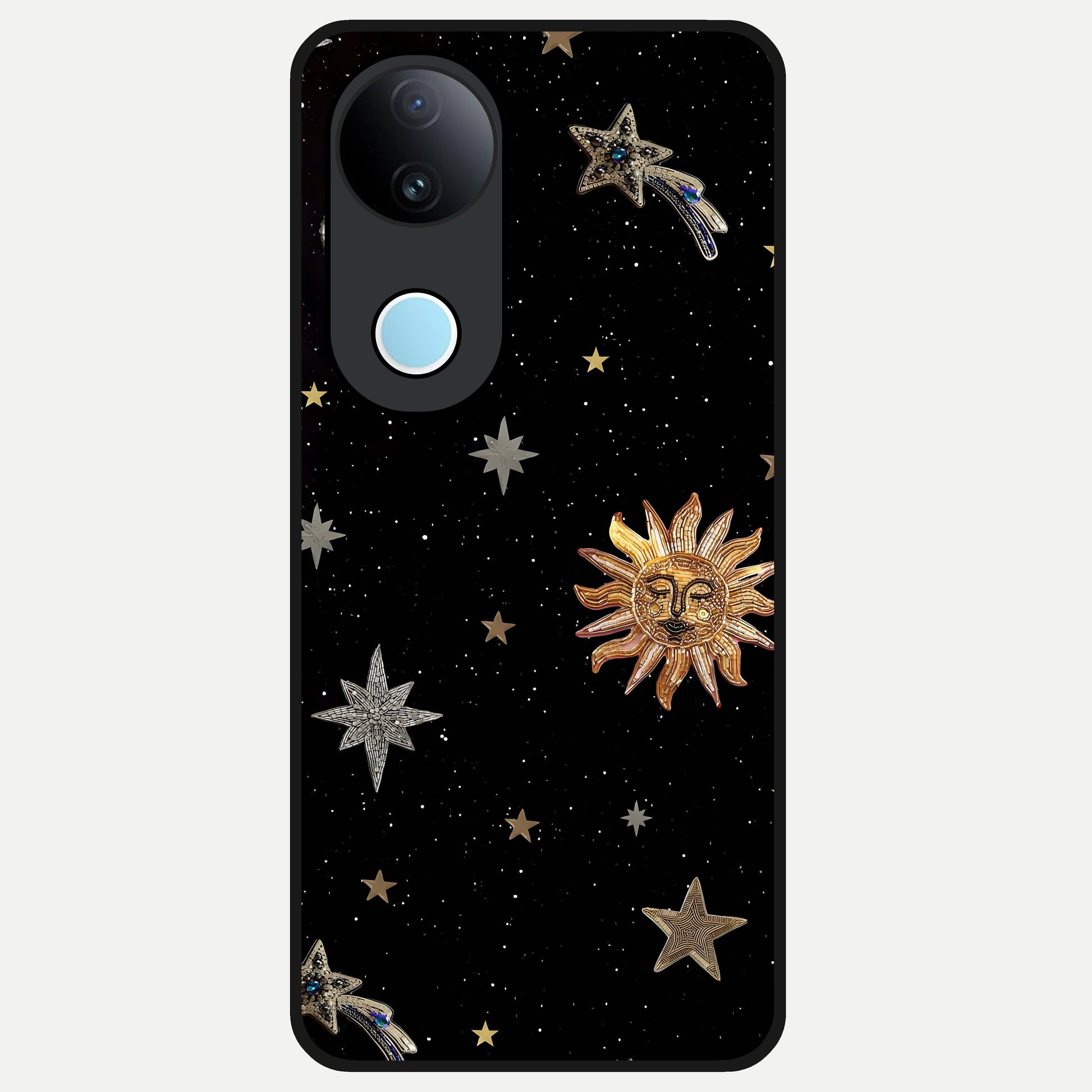 Celestial Moon With Stars Glass Case for iQOO Z10R back cover – full design glossy printed glass finish